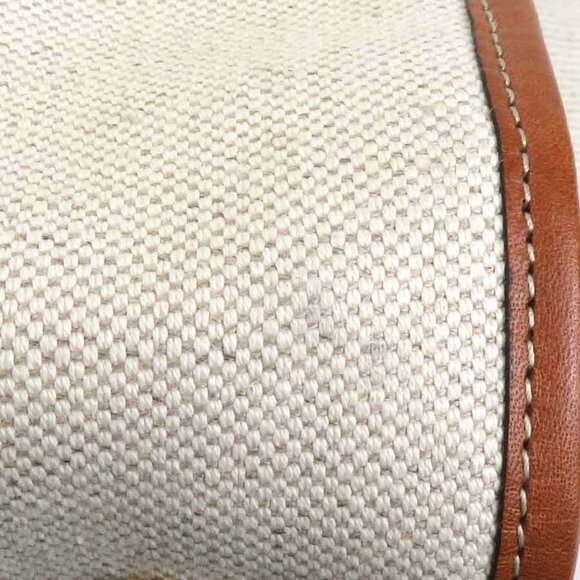 Auth Salvatore Ferragamo Gancini Handbag Off White/Brown Canvas/Leather - Picture 11 of 16